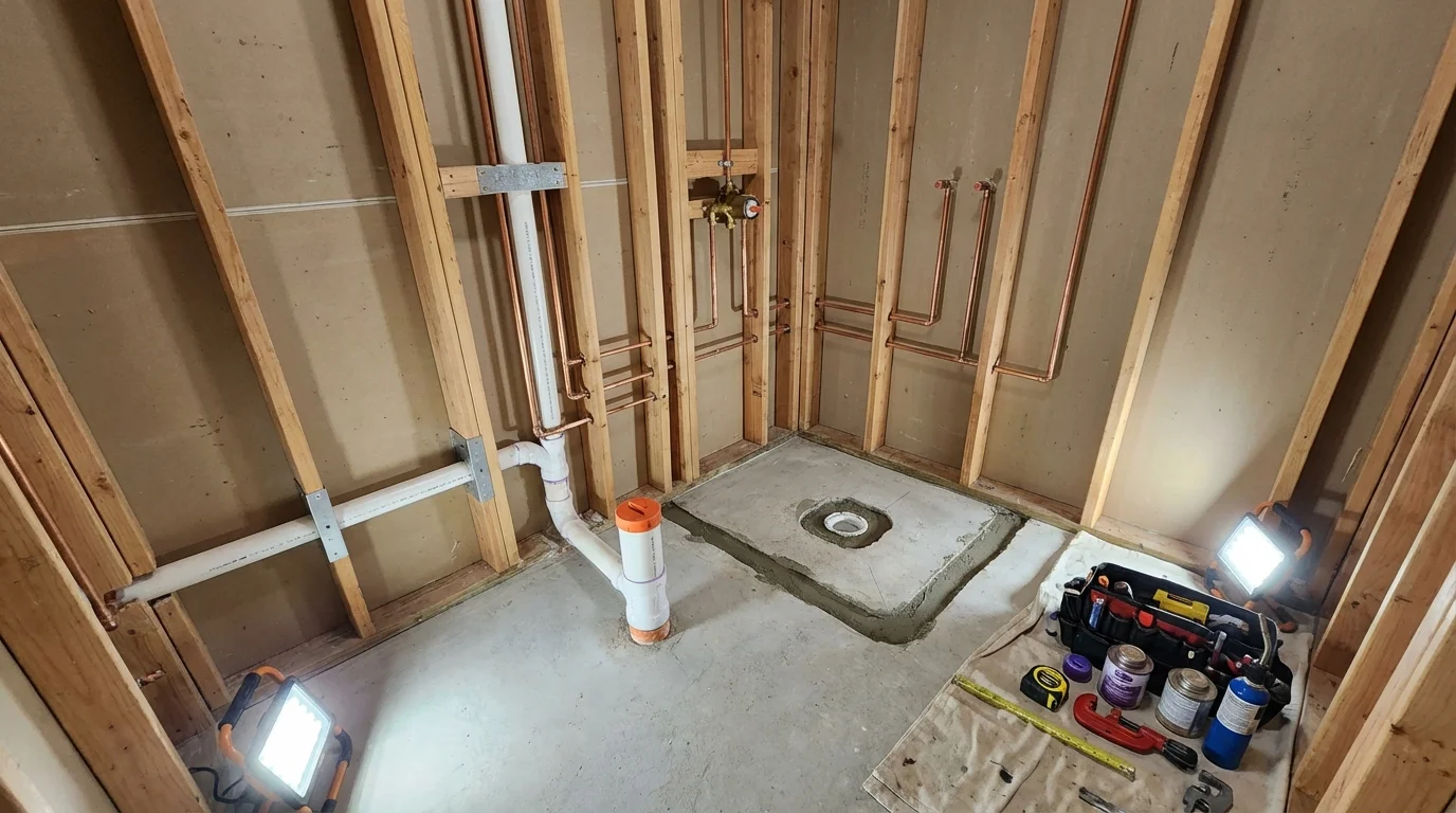Bathroom rough-in plumbing during remodel by Johns Plumbing LLC in Laughlin
