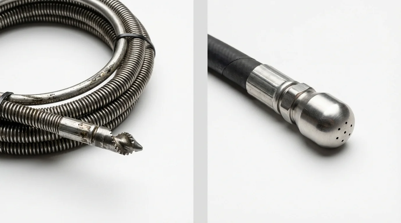 Drain snake cable and hydro jetting nozzle used for drain cleaning in Laughlin, NV