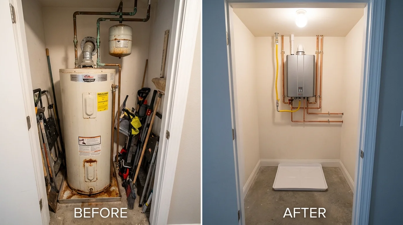 Tank water heater versus wall-mounted tankless unit comparison for Laughlin, NV homeowners