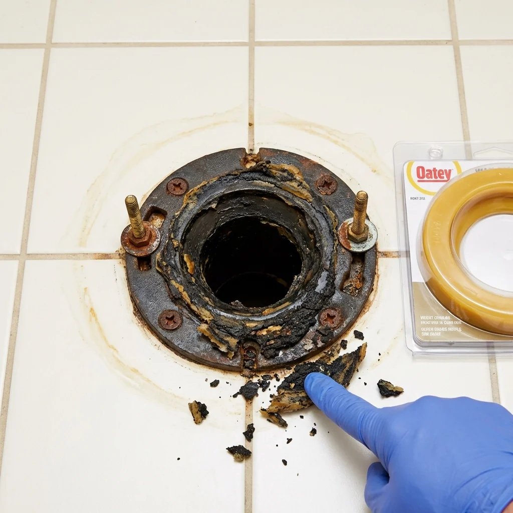 Failed wax ring showing water seepage at the base of a toilet in a Laughlin, NV home