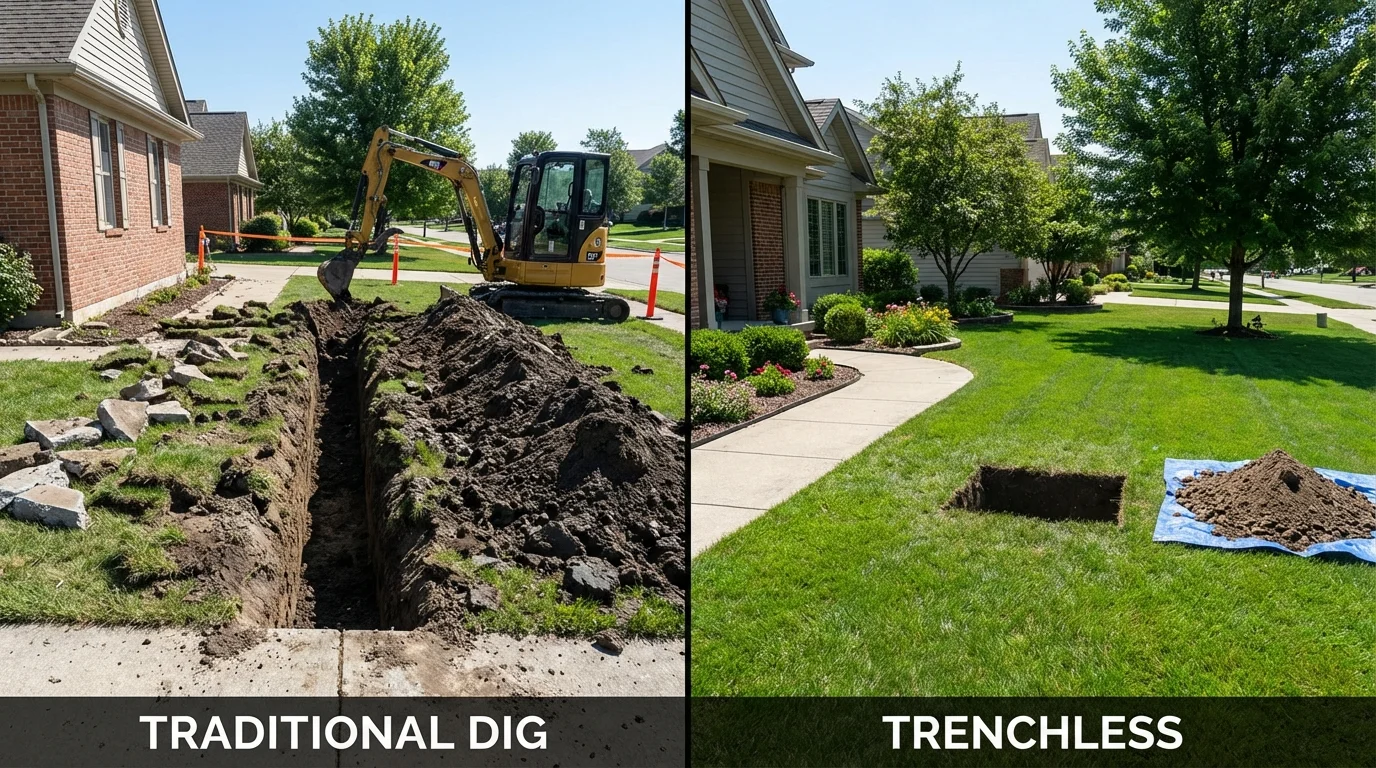Trenchless sewer repair with minimal yard damage versus traditional excavation in Laughlin, NV